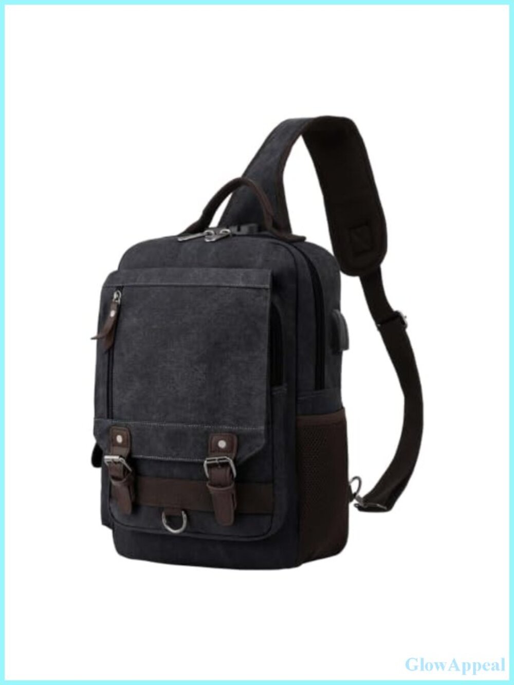 Canvas Messenger Bag Crossbody Sling USB Port Fits 14" Laptop Anti-Theft